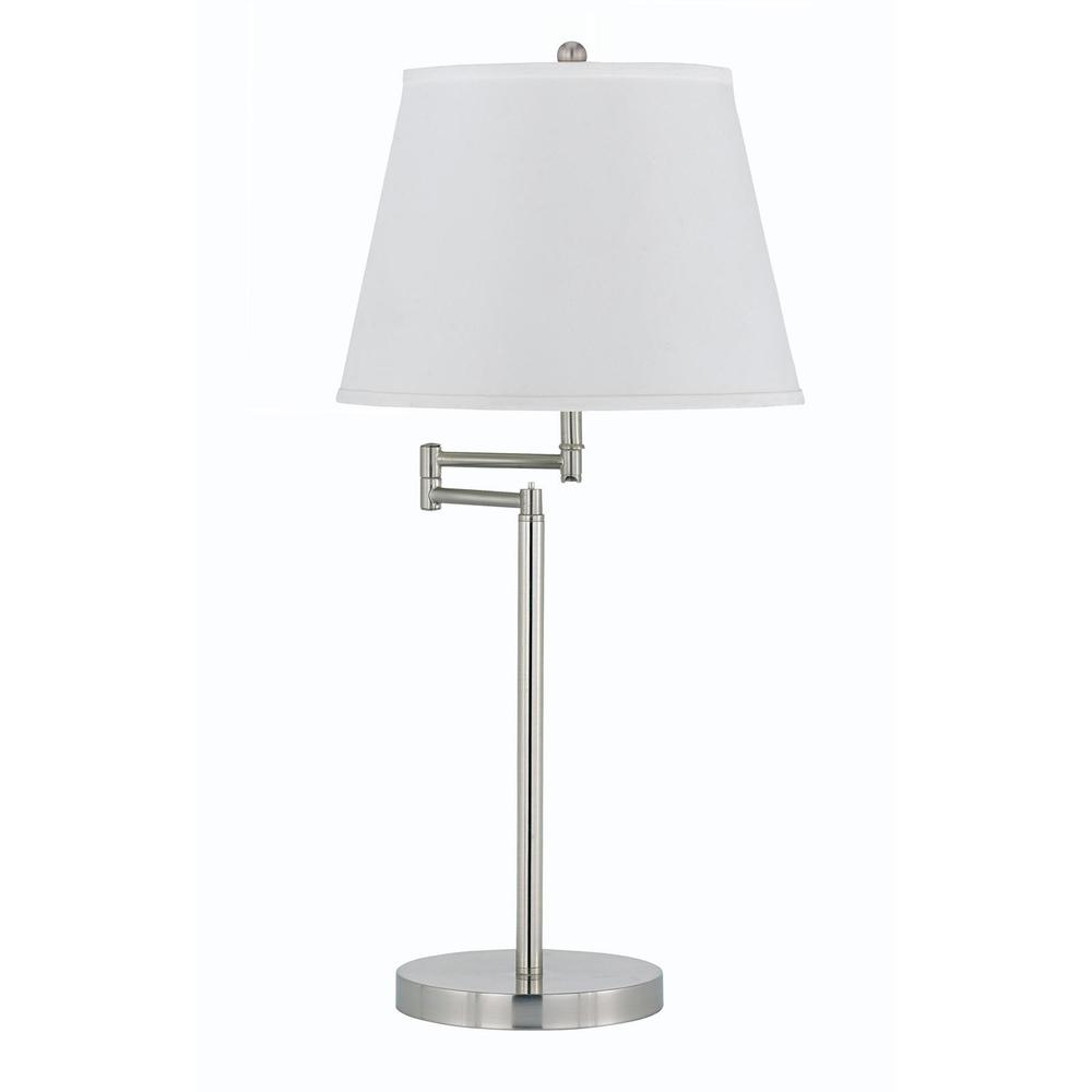28" Nickel Metal Table Lamp With Off White Empire Shade. Picture 1