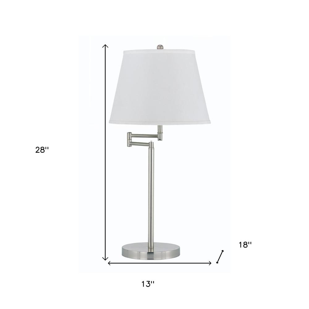 28" Nickel Metal Table Lamp With Off White Empire Shade. Picture 5