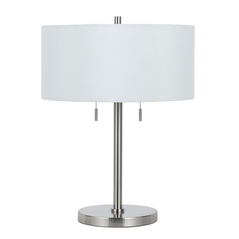 24" Nickel Metal Two Light Table Lamp With White Empire Shade. Picture 1