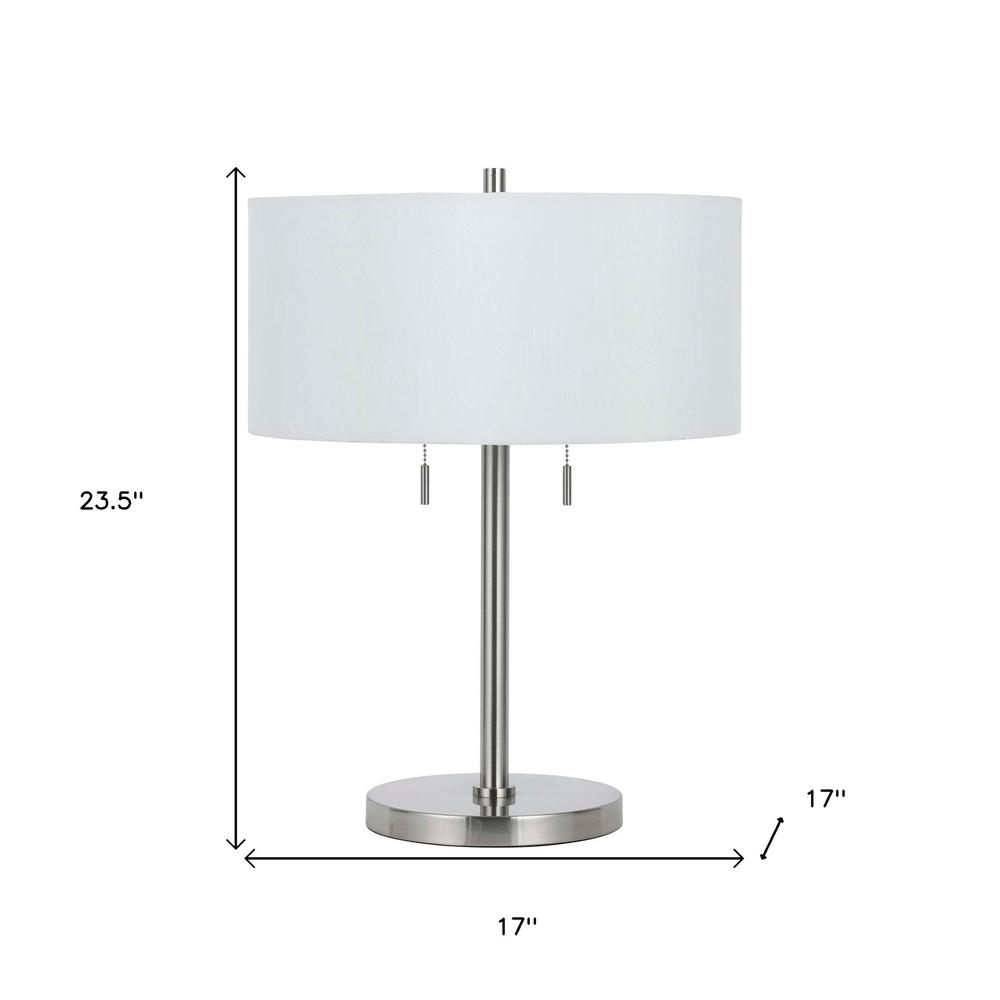 24" Nickel Metal Two Light Table Lamp With White Empire Shade. Picture 5