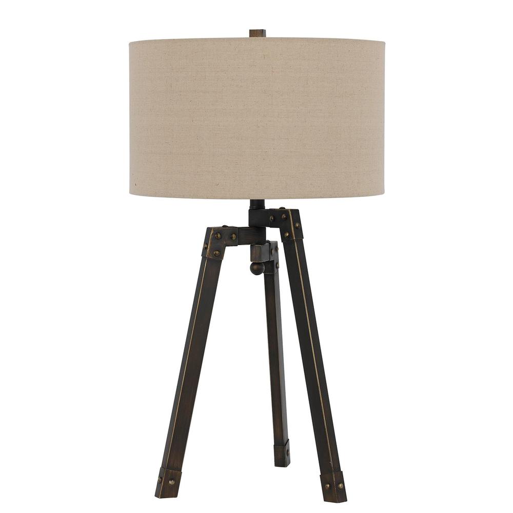 32" Charcoal Metal Table Lamp With Tan Drum Shade. Picture 1