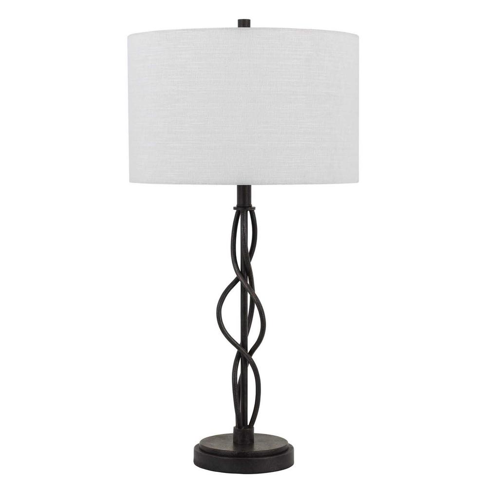 30" Bronze Metal Table Lamp With Off White Drum Shade. Picture 1