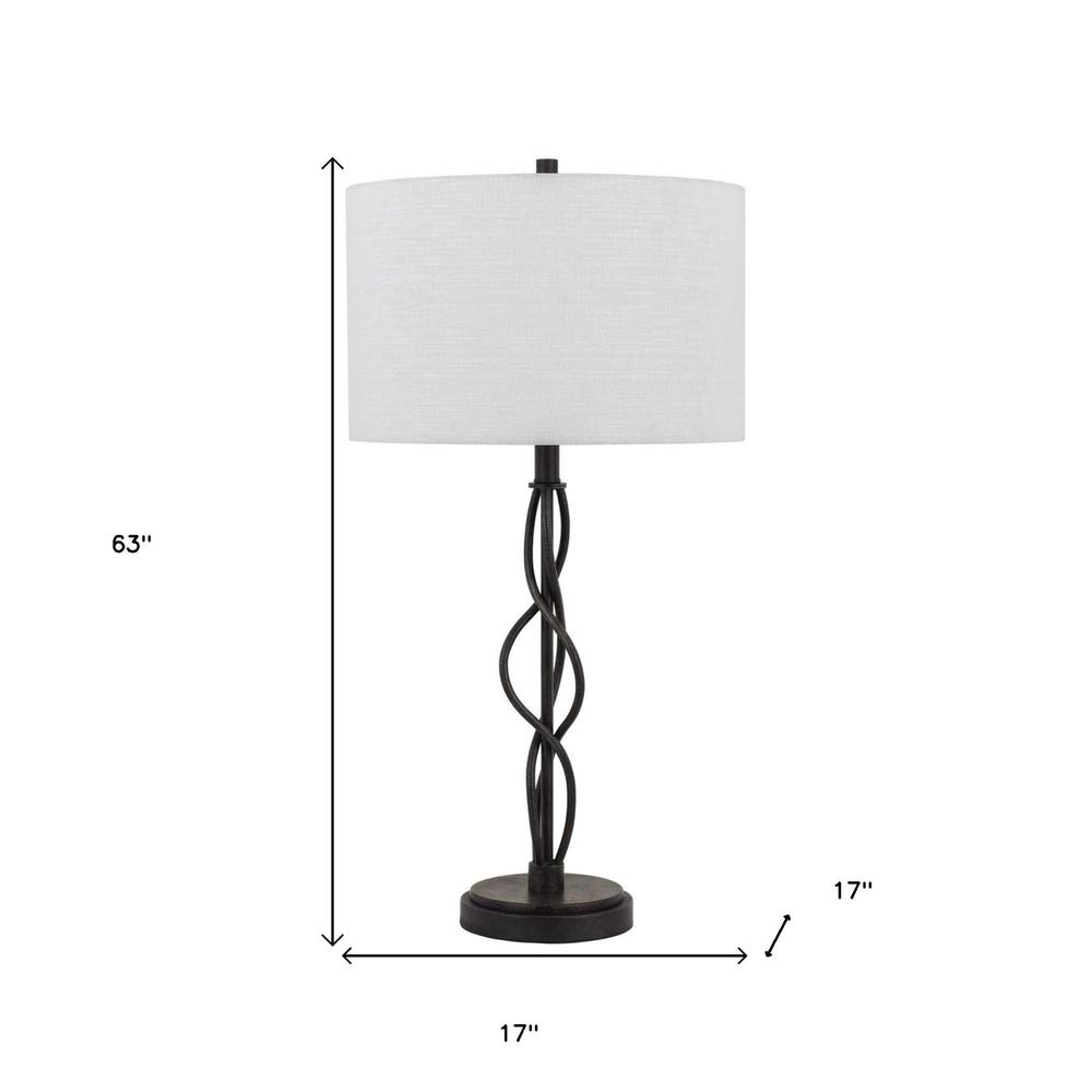 30" Bronze Metal Table Lamp With Off White Drum Shade. Picture 5