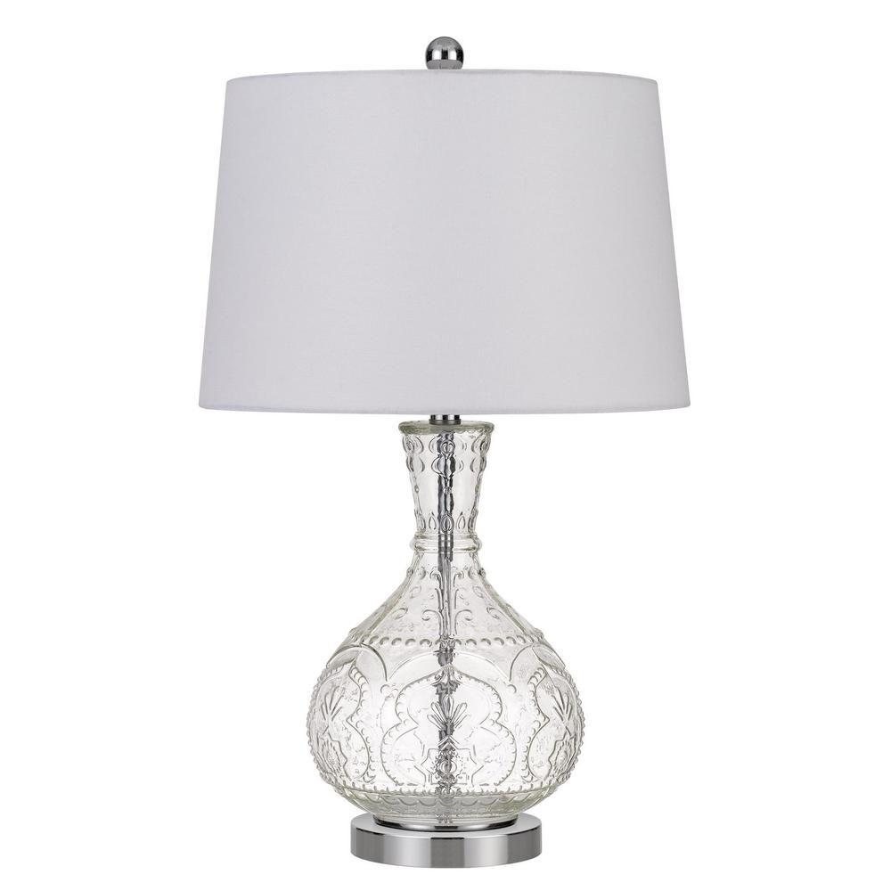 27" Clear Metal Table Lamp With White Rectangular Shade. Picture 2
