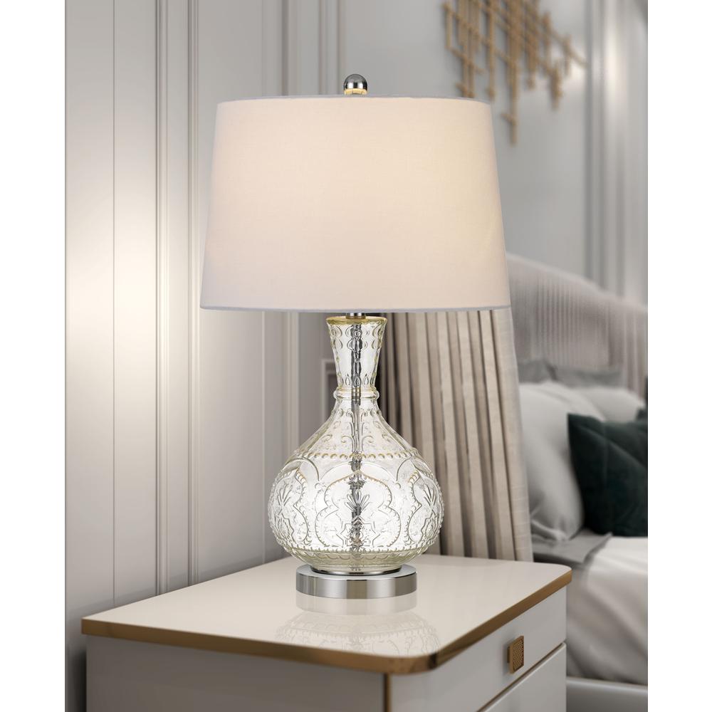 27" Clear Metal Table Lamp With White Rectangular Shade. Picture 4