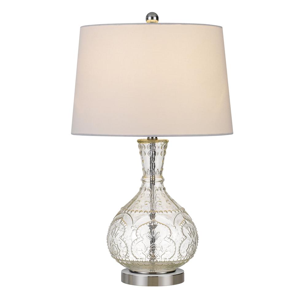 27" Clear Metal Table Lamp With White Rectangular Shade. Picture 1