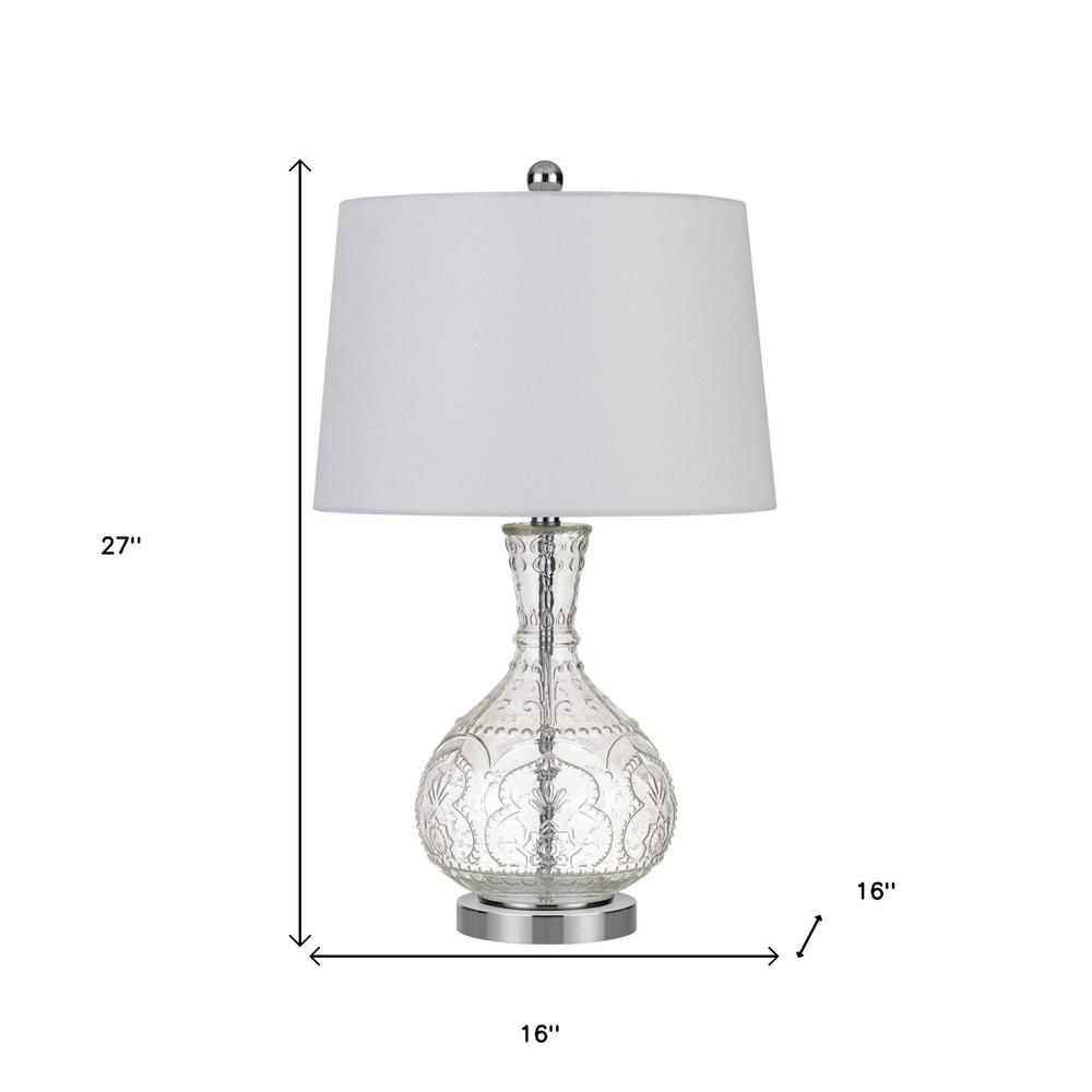27" Clear Metal Table Lamp With White Rectangular Shade. Picture 5
