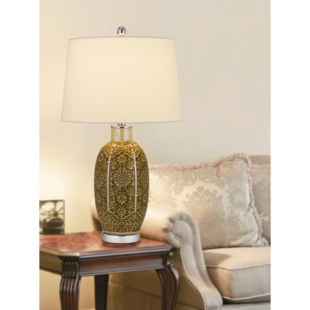 29" Brown Metal Table Lamp With Off White Empire Shade. Picture 4