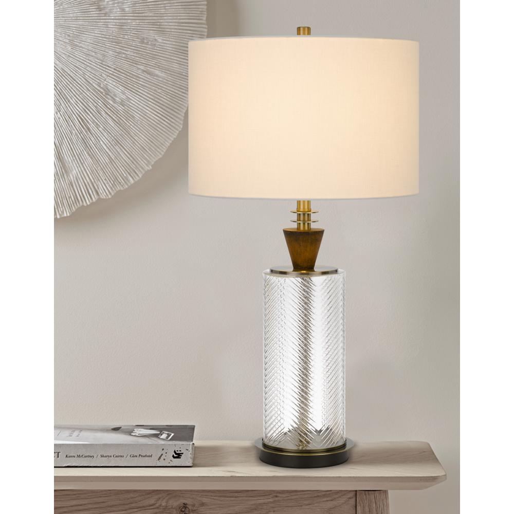 30" Clear Metal Table Lamp With White Empire Shade. Picture 4