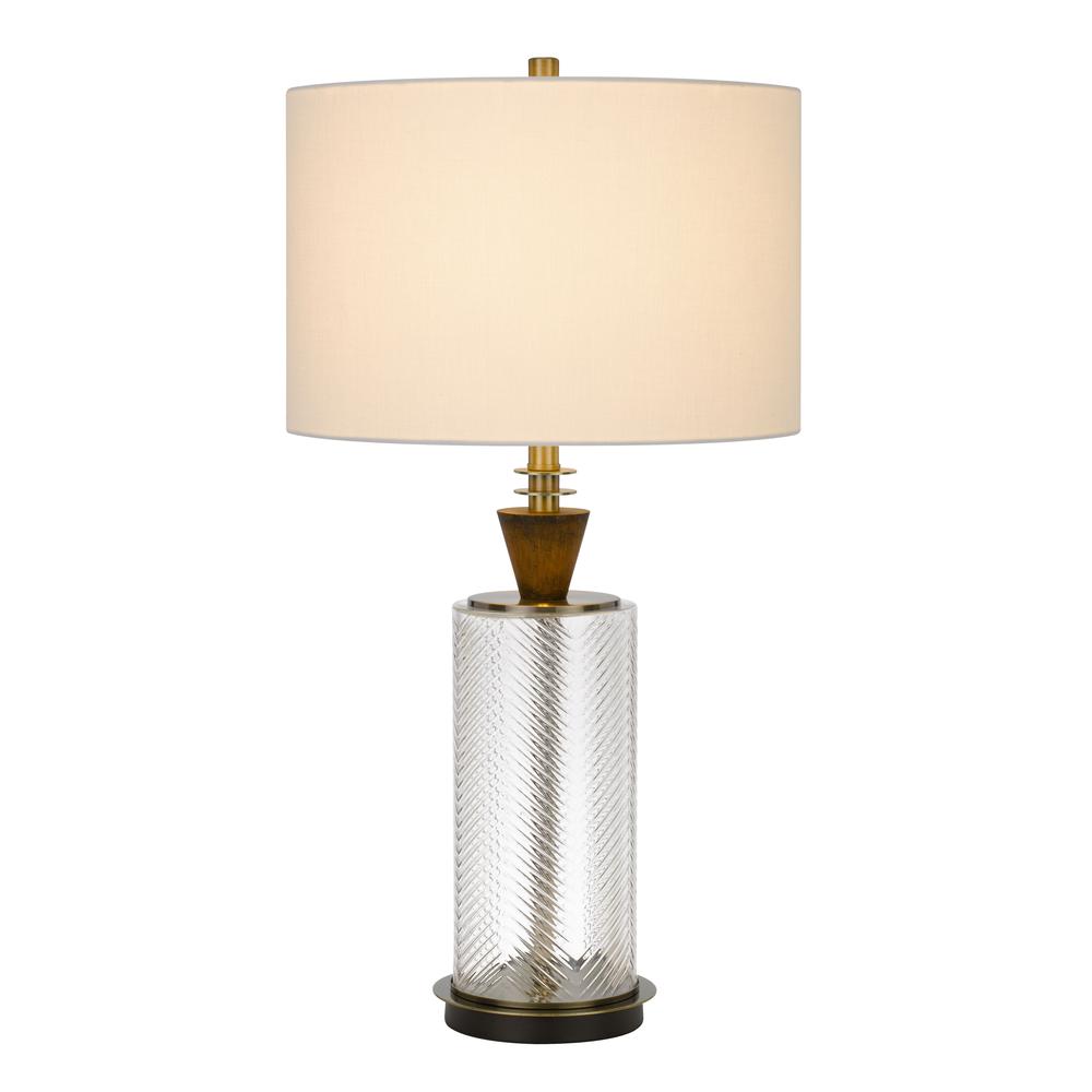 30" Clear Metal Table Lamp With White Empire Shade. Picture 1