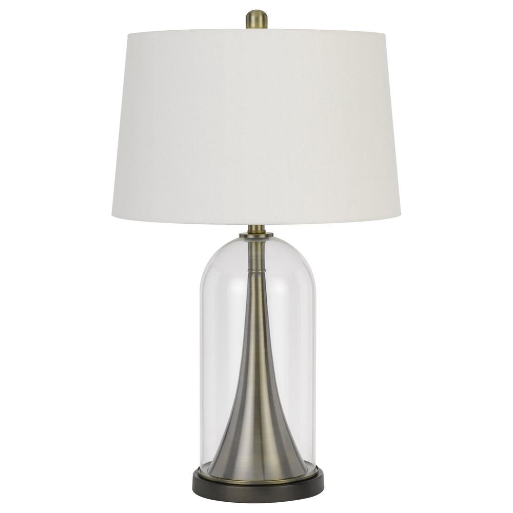 29" Clear Metal Table Lamp With White Empire Shade. Picture 1
