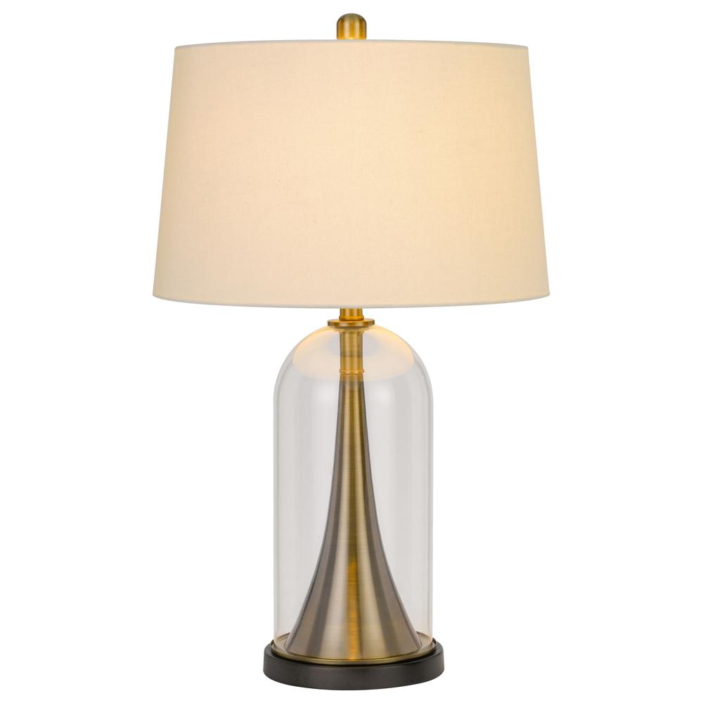 29" Clear Metal Table Lamp With White Empire Shade. Picture 2