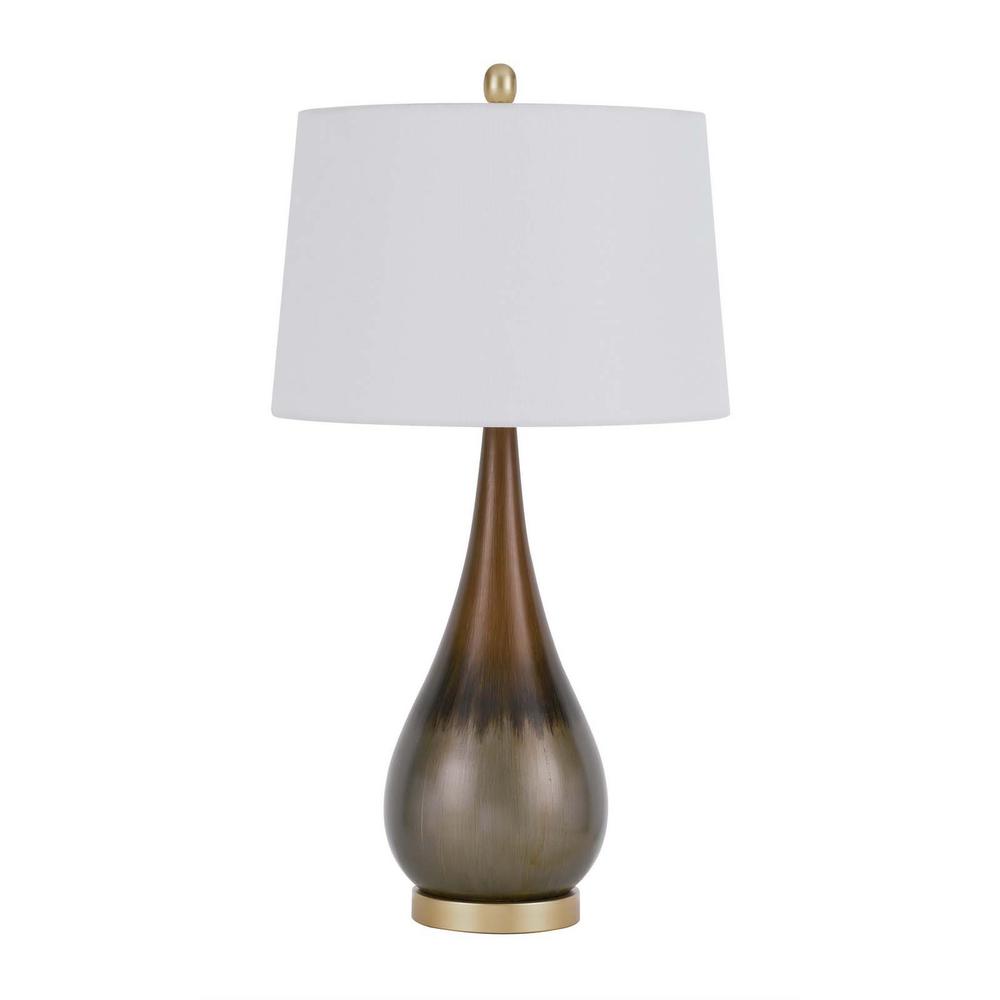 30" Taupe Metal Table Lamp With White Empire Shade. Picture 1