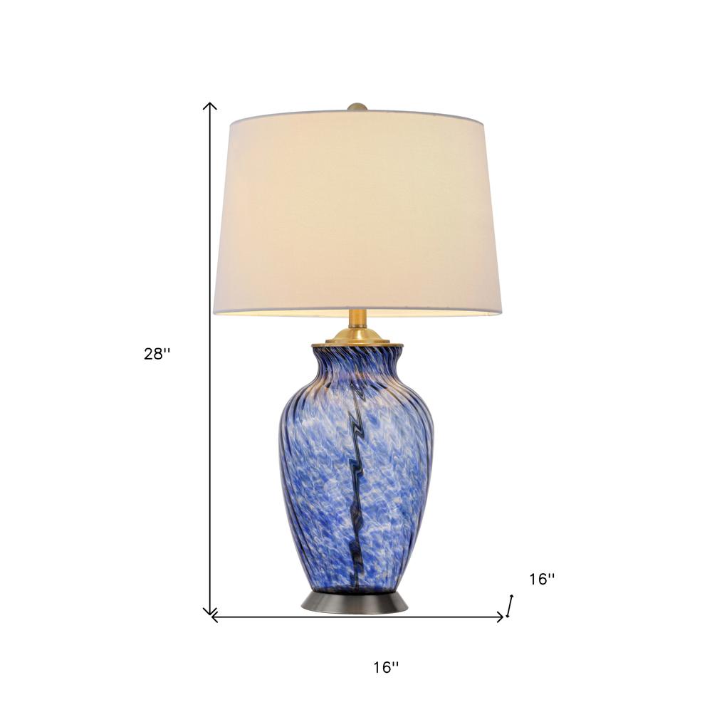 28" Blue Swirl Glass Table Lamp With White Empire Shade. Picture 6