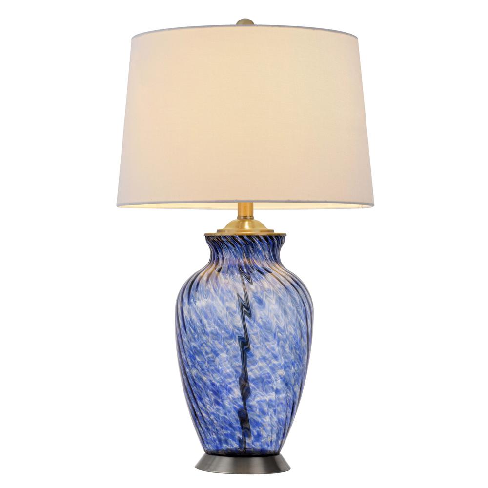 28" Blue Swirl Glass Table Lamp With White Empire Shade. Picture 1
