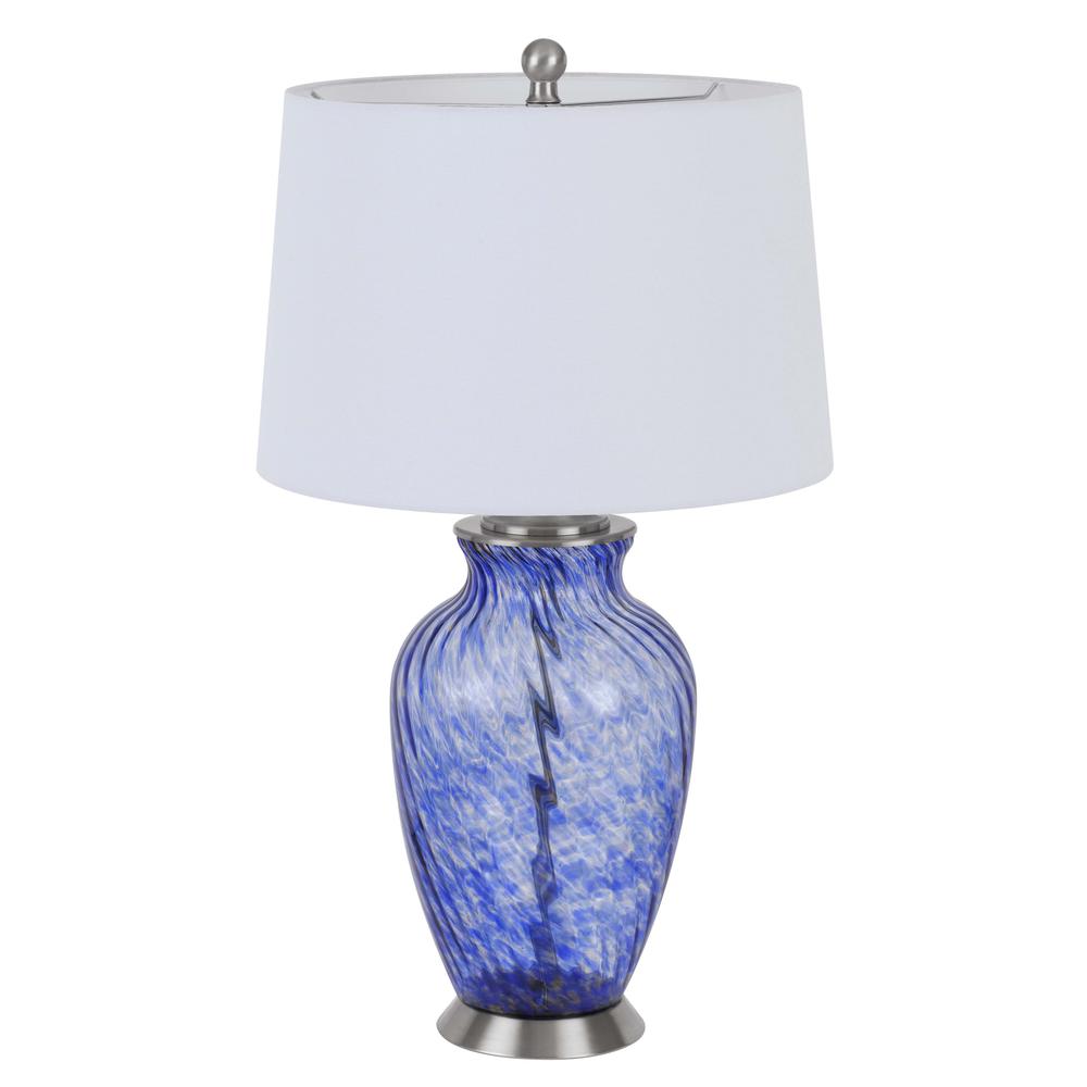 28" Blue Swirl Glass Table Lamp With White Empire Shade. Picture 2