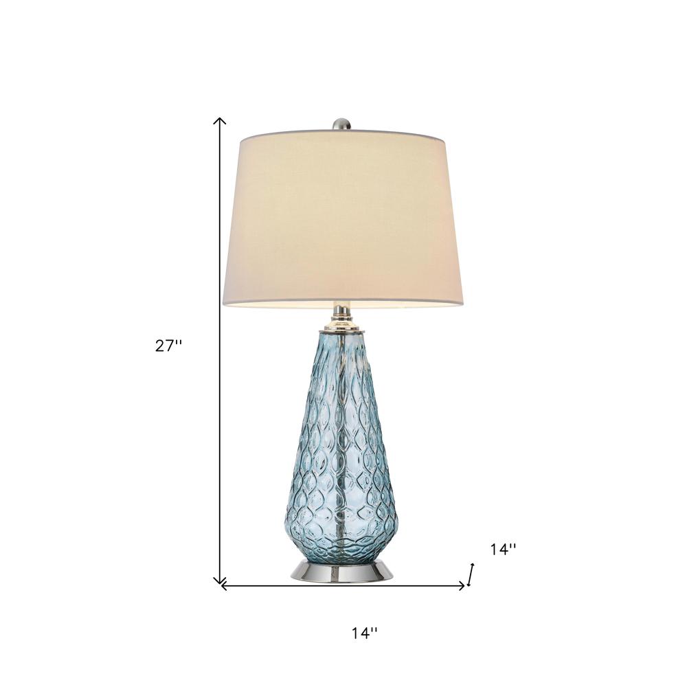 27" Aqua Glass Table Lamp With White Empire Shade. Picture 6