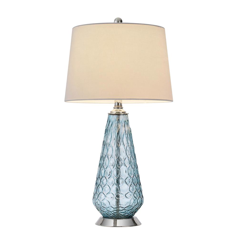 27" Aqua Glass Table Lamp With White Empire Shade. Picture 1