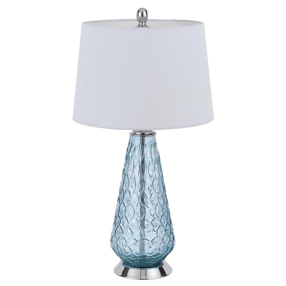 27" Aqua Glass Table Lamp With White Empire Shade. Picture 2