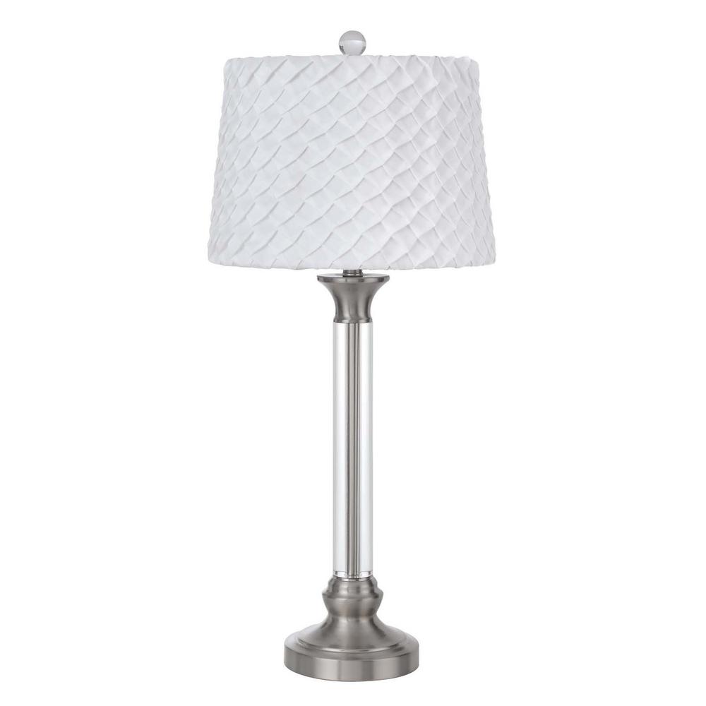 32" Nickel Metal Table Lamp With White Empire Shade. Picture 1