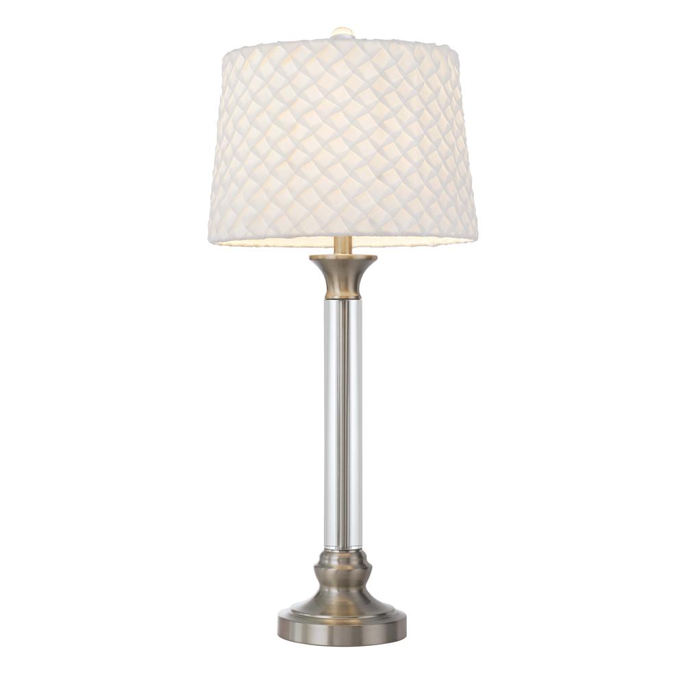 32" Nickel Metal Table Lamp With White Empire Shade. Picture 2