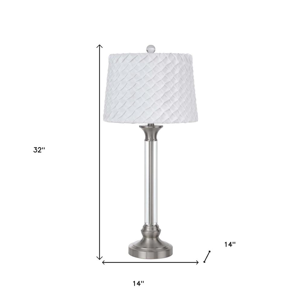 32" Nickel Metal Table Lamp With White Empire Shade. Picture 6