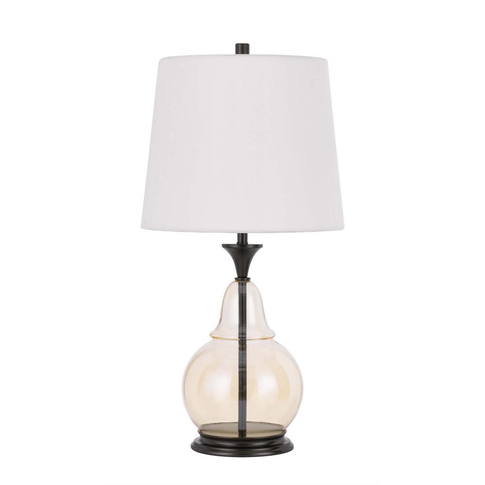 28" Clear Metal Table Lamp With White Empire Shade. Picture 2
