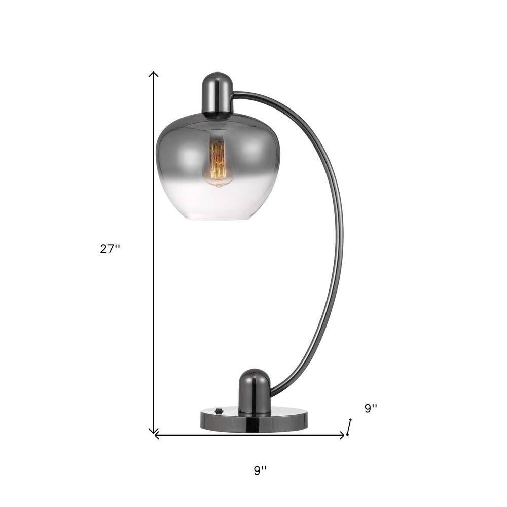 27" Gunmetal Metal Table Lamp With Silver Metallic Globe Shade. Picture 6