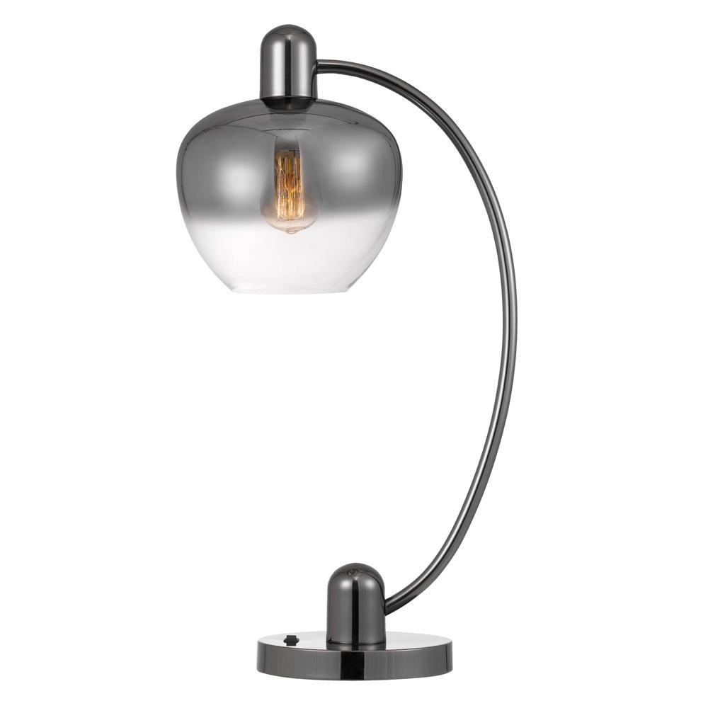 27" Gunmetal Metal Table Lamp With Silver Metallic Globe Shade. Picture 1