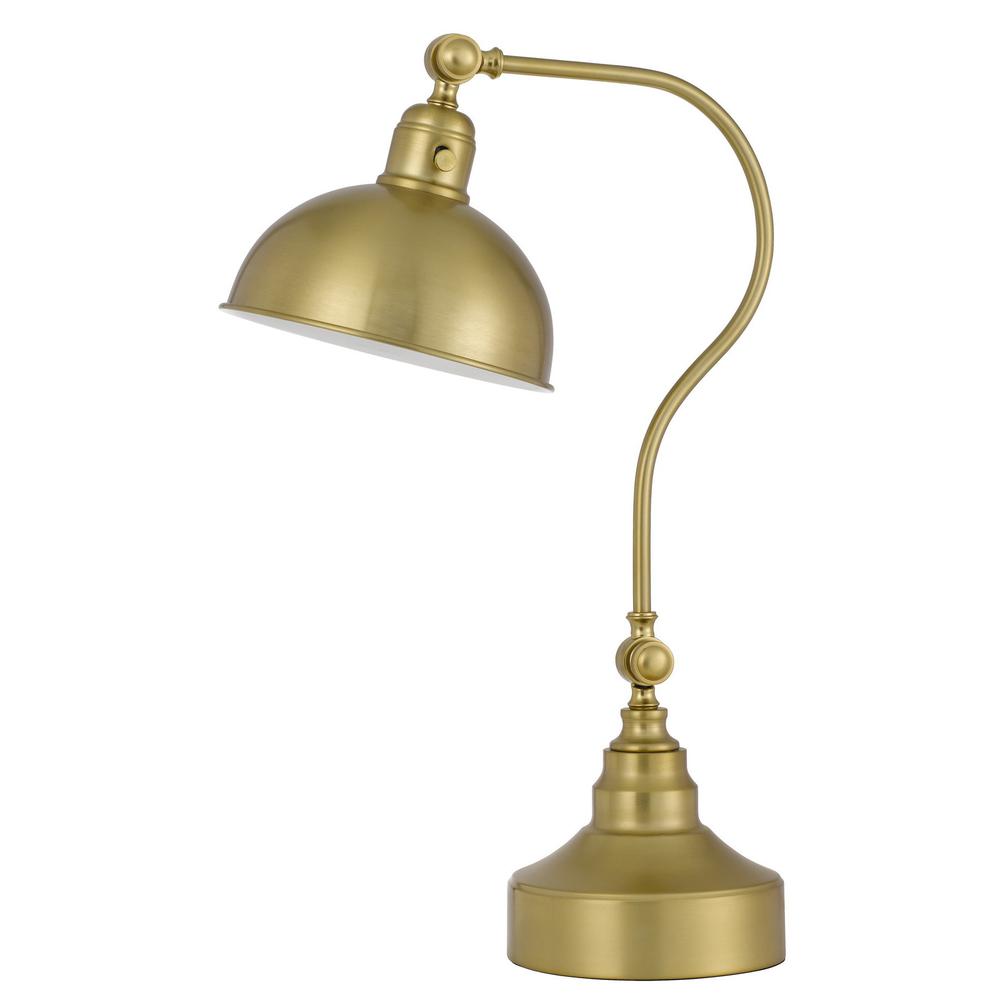 25" Antiqued Brass Metal Desk Table Lamp With Antiqued Brass Dome Shade. Picture 1