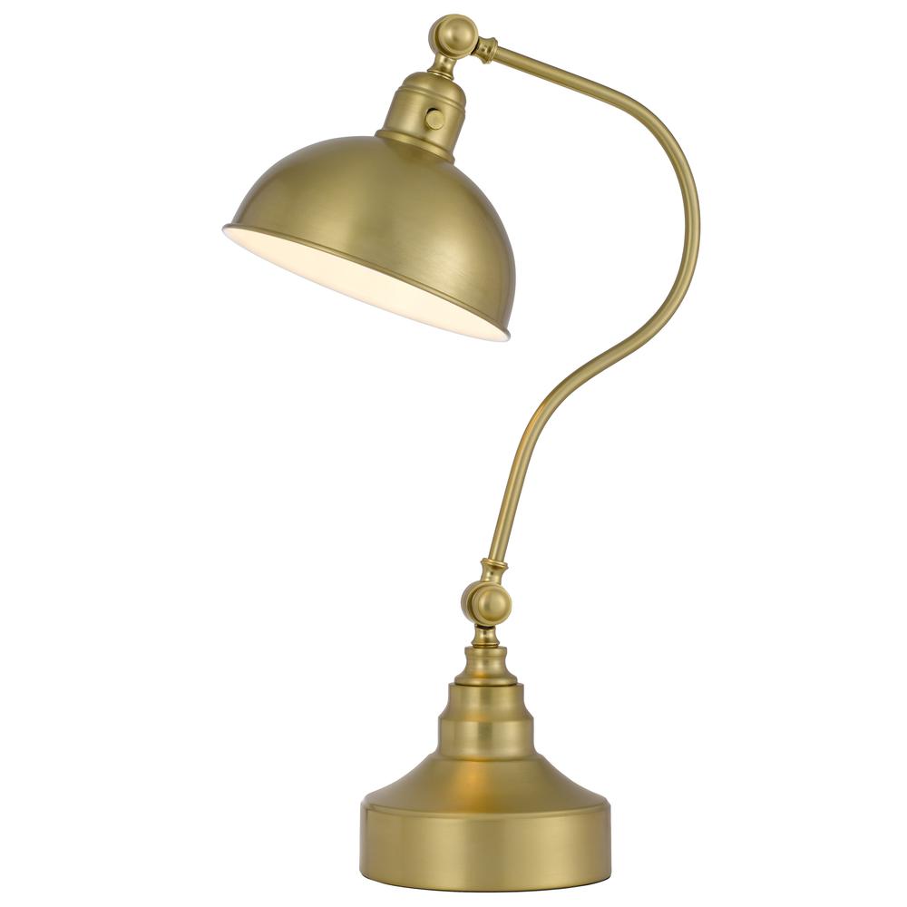 25" Antiqued Brass Metal Desk Table Lamp With Antiqued Brass Dome Shade. Picture 3
