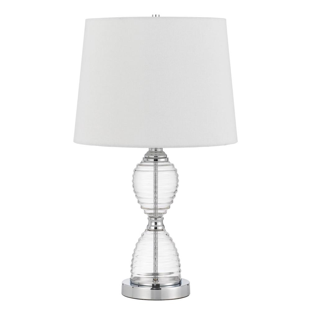 24" Clear Metal Table Lamp With White Empire Shade. Picture 1