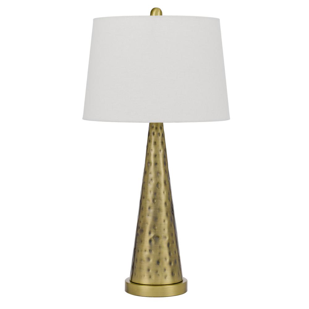 27" Antiqued Brass Metal Table Lamp With White Empire Shade. Picture 2
