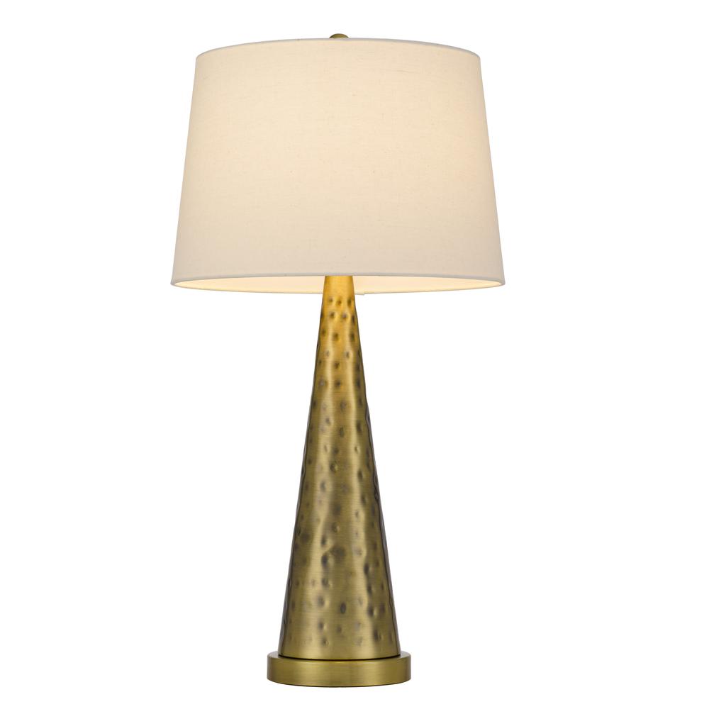 27" Antiqued Brass Metal Table Lamp With White Empire Shade. Picture 1