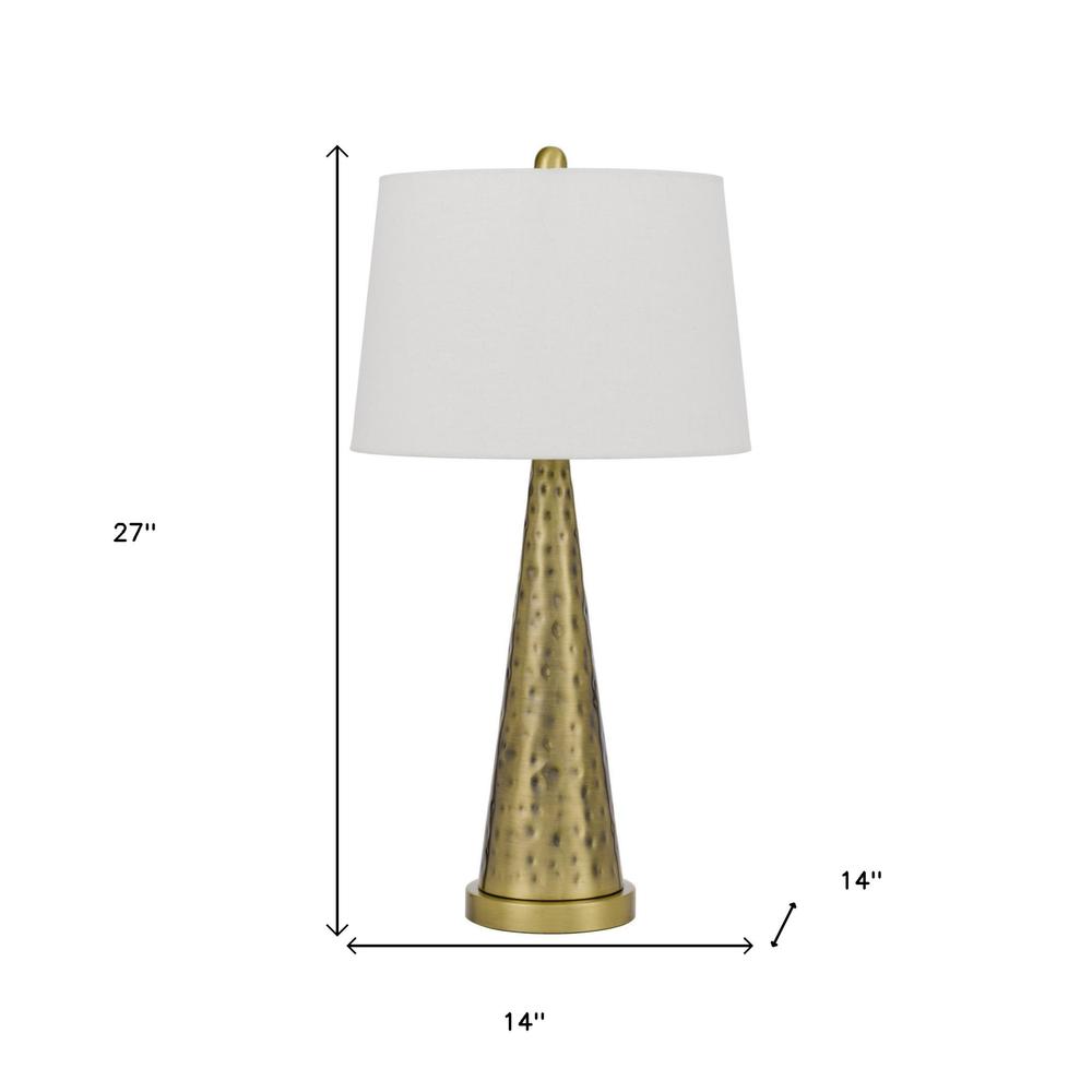 27" Antiqued Brass Metal Table Lamp With White Empire Shade. Picture 6