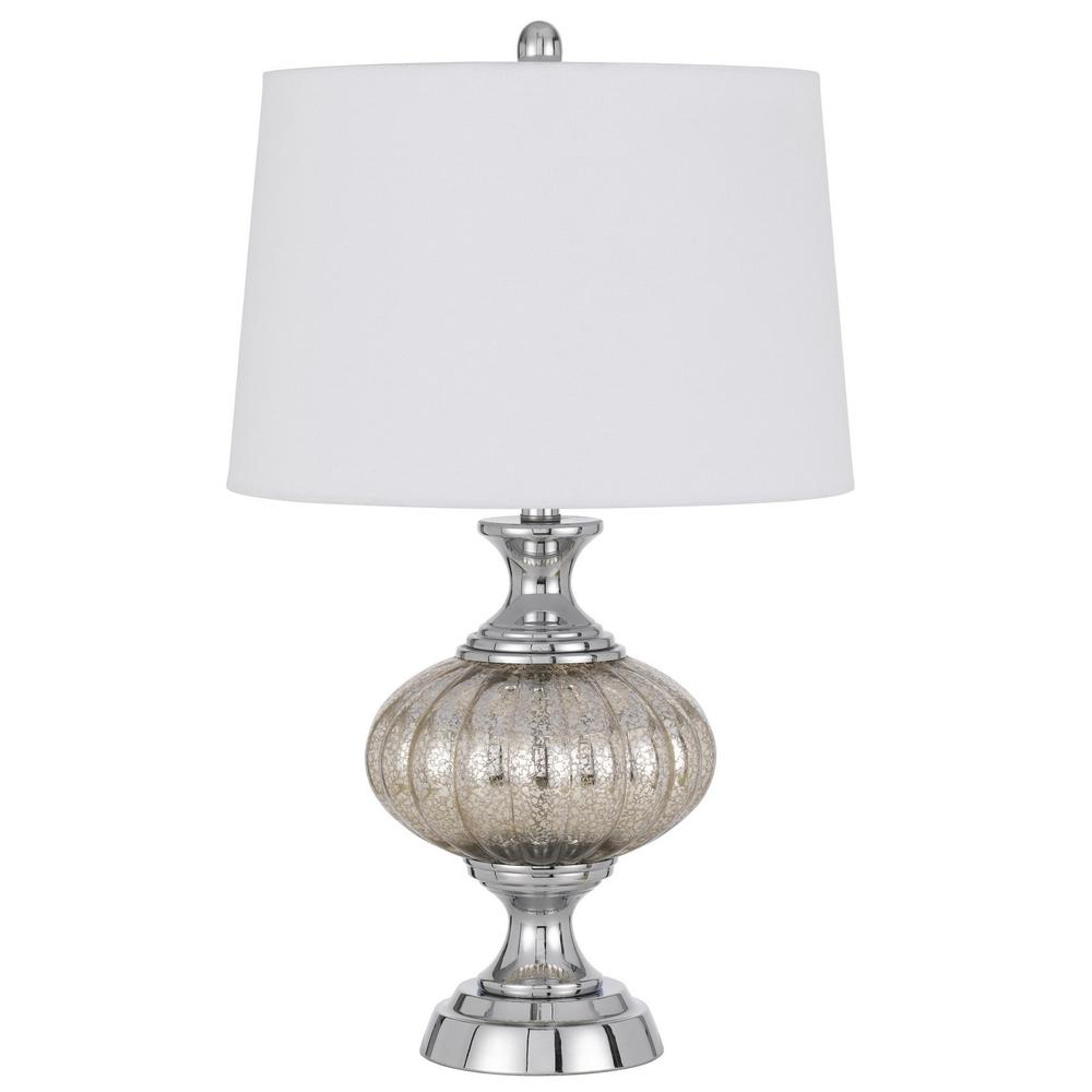 27" Silver Metallic Metal Table Lamp With White Empire Shade. Picture 2