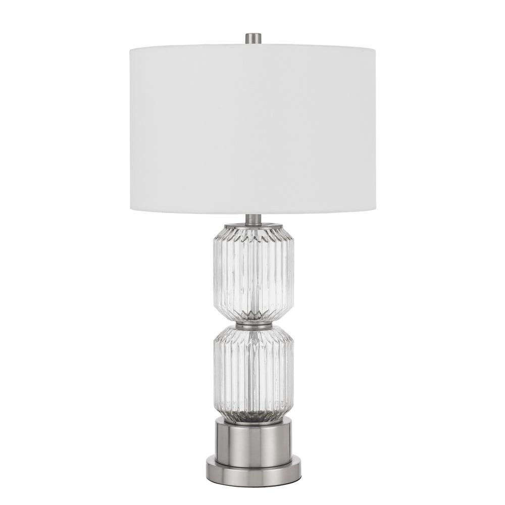 28" Nickel Metal Table Lamp With White Drum Shade. Picture 2