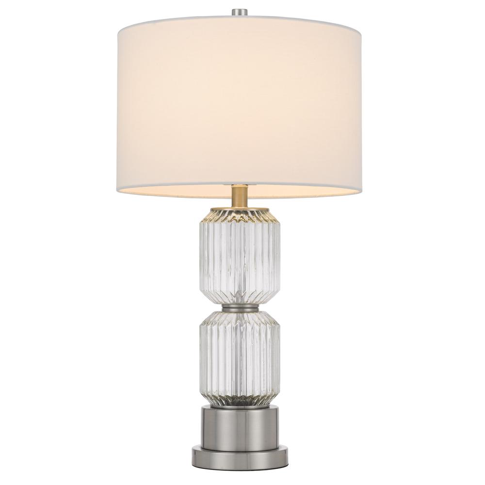 28" Nickel Metal Table Lamp With White Drum Shade. Picture 1