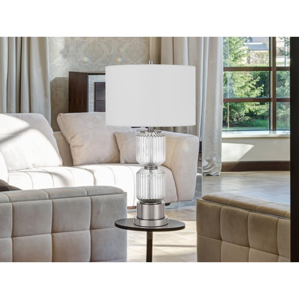 28" Nickel Metal Table Lamp With White Drum Shade. Picture 5