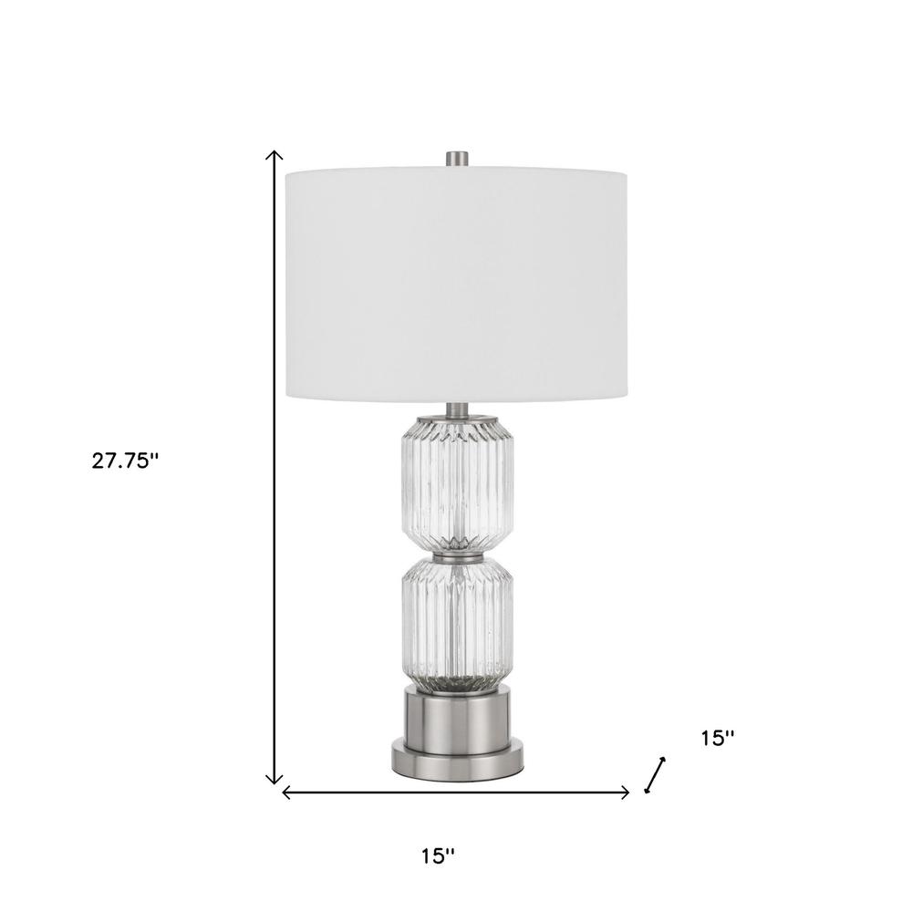28" Nickel Metal Table Lamp With White Drum Shade. Picture 7