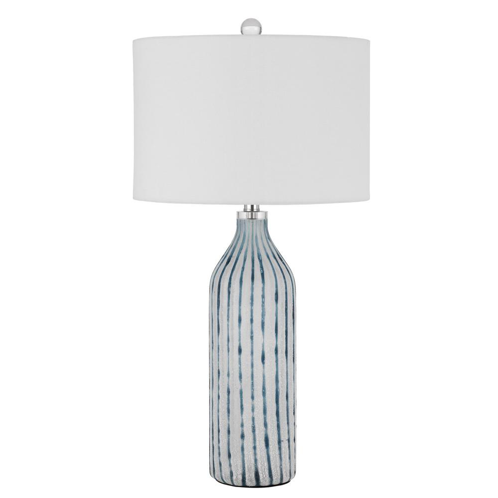 30" Aqua and Gray Glass Table Lamp With White Drum Shade. Picture 2