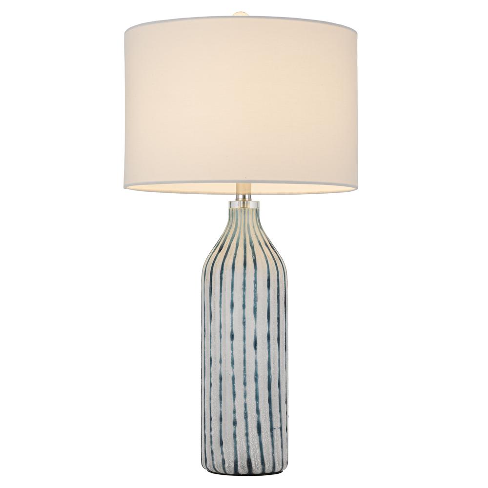 30" Aqua and Gray Glass Table Lamp With White Drum Shade. Picture 1
