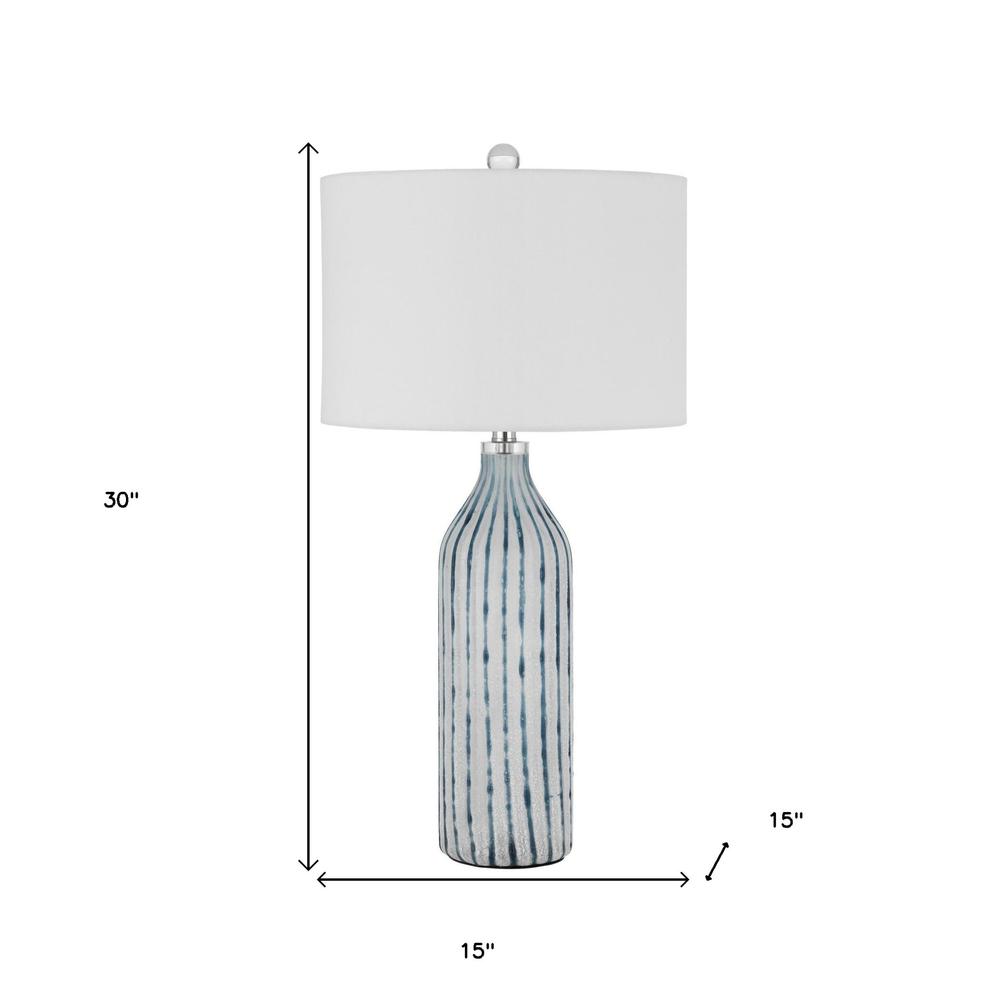 30" Aqua and Gray Glass Table Lamp With White Drum Shade. Picture 6