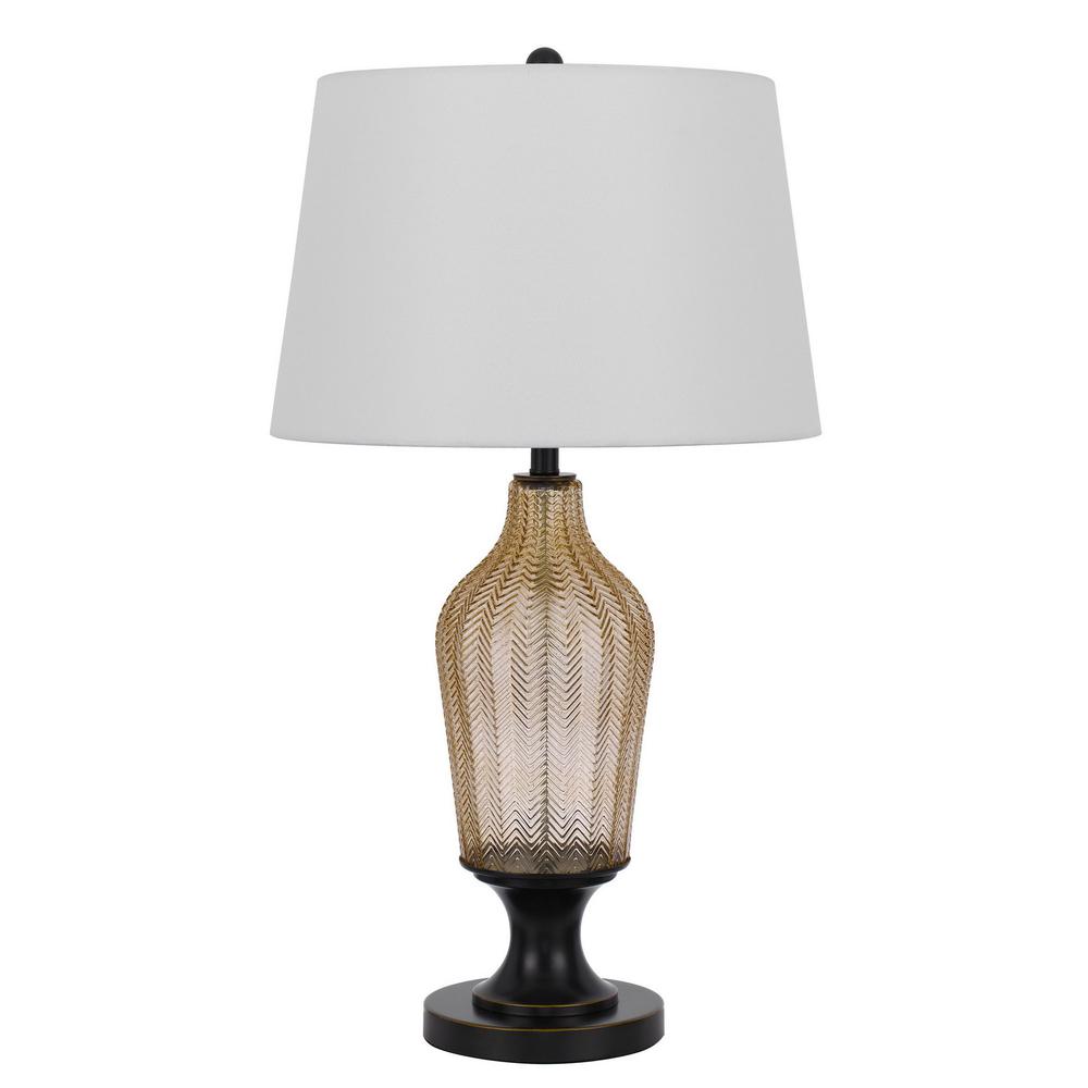 31" Bronze Glass Table Lamp With White Empire Shade. Picture 2