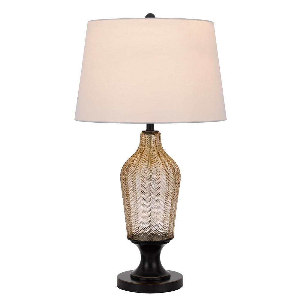 31" Bronze Glass Table Lamp With White Empire Shade. Picture 1