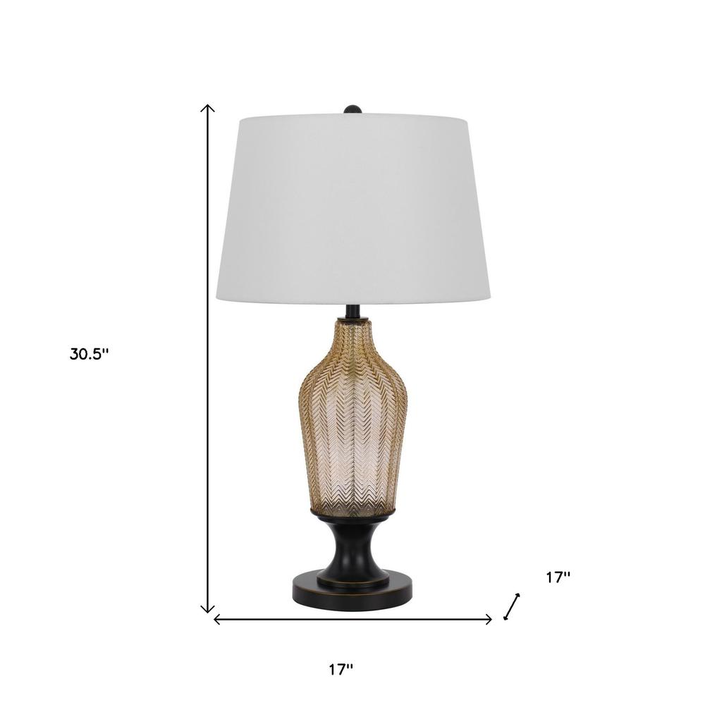 31" Bronze Glass Table Lamp With White Empire Shade. Picture 6