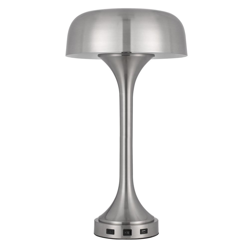 22" Nickel Metal Two Light Usb Table Lamp With Nickel Dome Shade. Picture 2