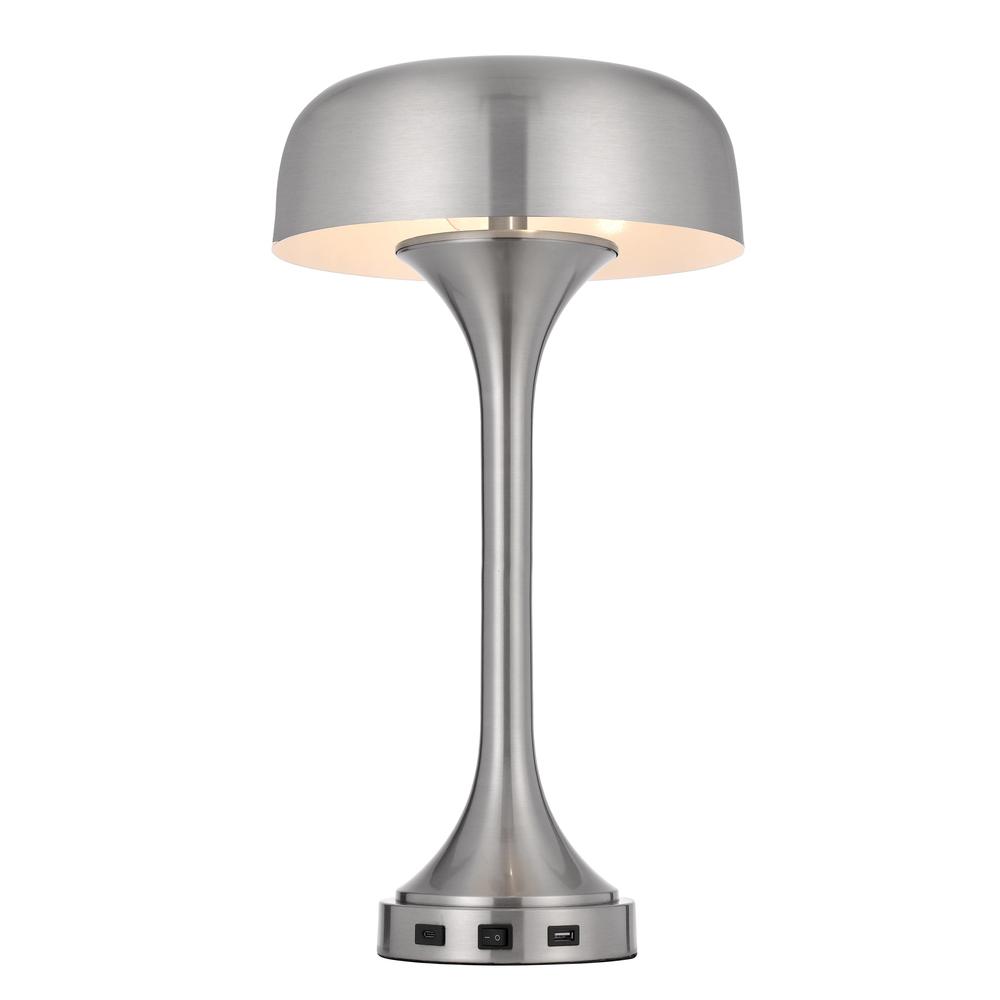 22" Nickel Metal Two Light Usb Table Lamp With Nickel Dome Shade. Picture 1