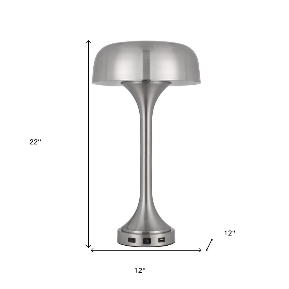 22" Nickel Metal Two Light Usb Table Lamp With Nickel Dome Shade. Picture 6