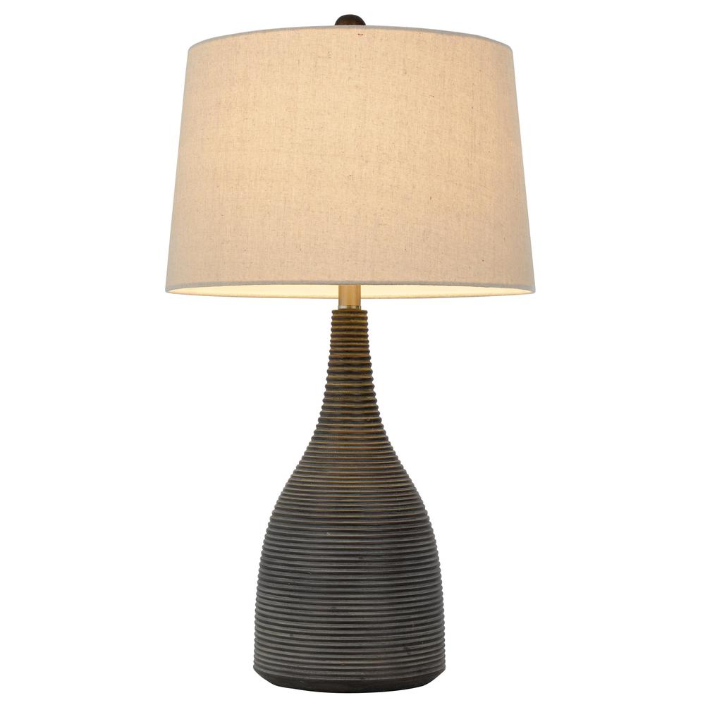 29" Black Ceramic Table Lamp With Beige Empire Shade. Picture 1